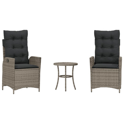 3-delige Bistroset met kussens poly rattan grijs