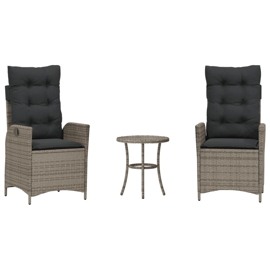 3-delige Bistroset met kussens poly rattan grijs