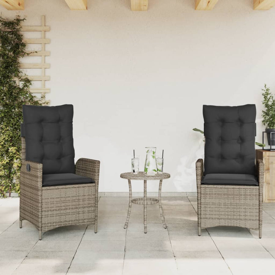 3-delige Bistroset met kussens poly rattan grijs