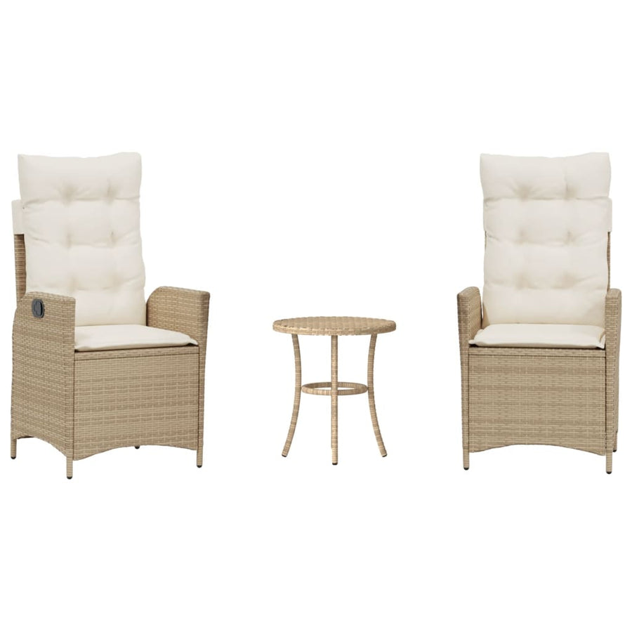 3-Delige Bistroset Met Kussens Poly Rattan Beige