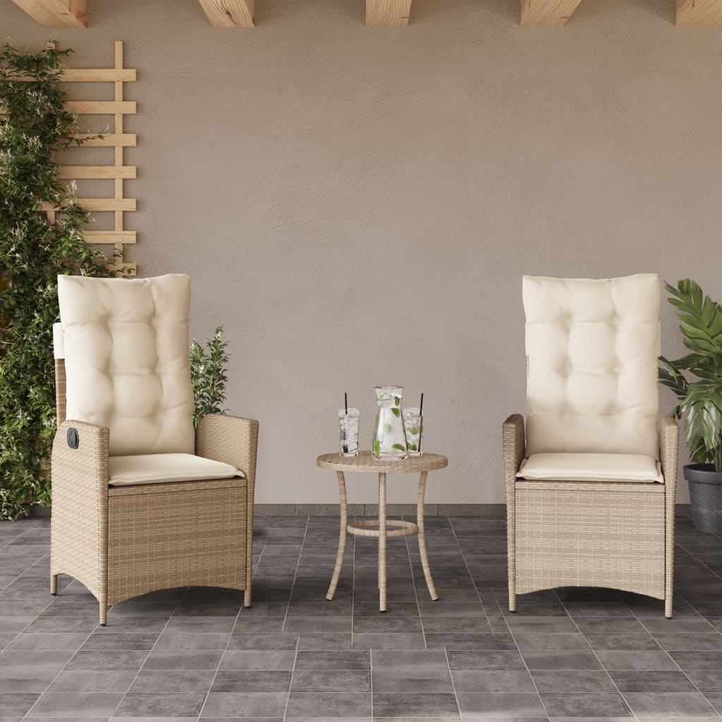 3-Delige Bistroset Met Kussens Poly Rattan Beige