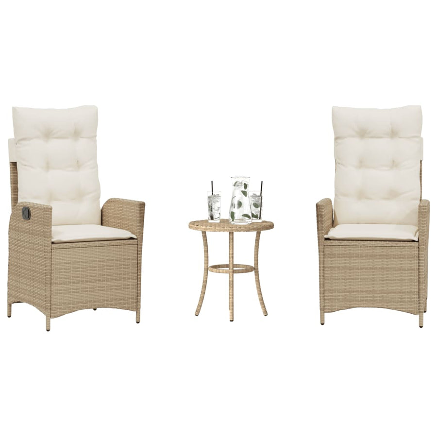 3-Delige Bistroset Met Kussens Poly Rattan Beige