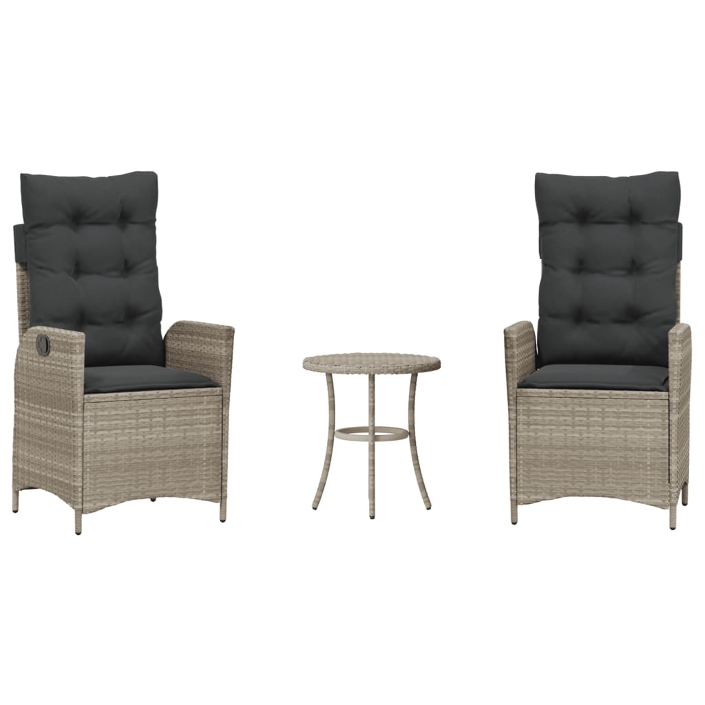 3-Delige Bistroset Met Kussens Poly Rattan Lichtgrijs
