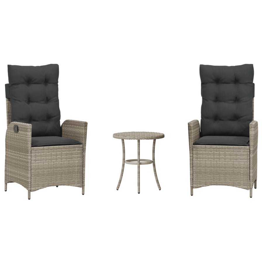 3-Delige Bistroset Met Kussens Poly Rattan Lichtgrijs