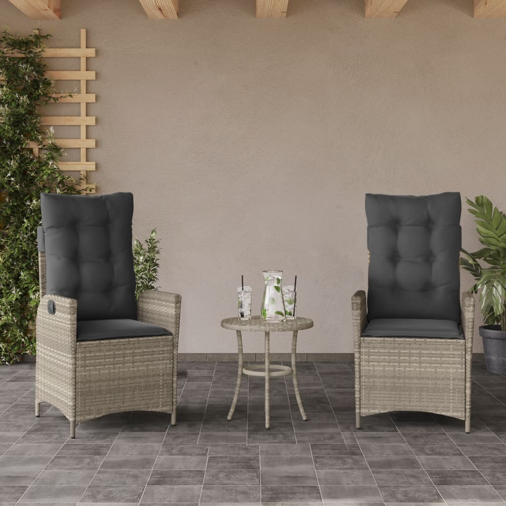 3-Delige Bistroset Met Kussens Poly Rattan Lichtgrijs