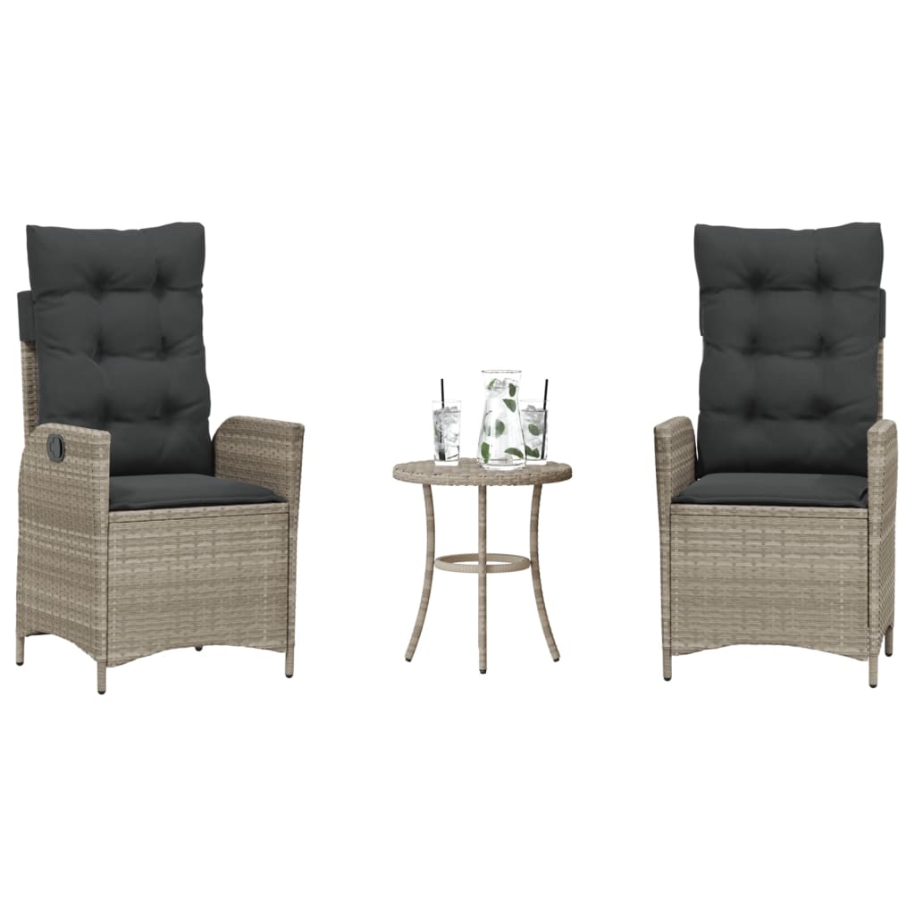 3-Delige Bistroset Met Kussens Poly Rattan Lichtgrijs