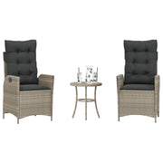 Bistroset 3-delig poly rattan lichtgrijs met kussens