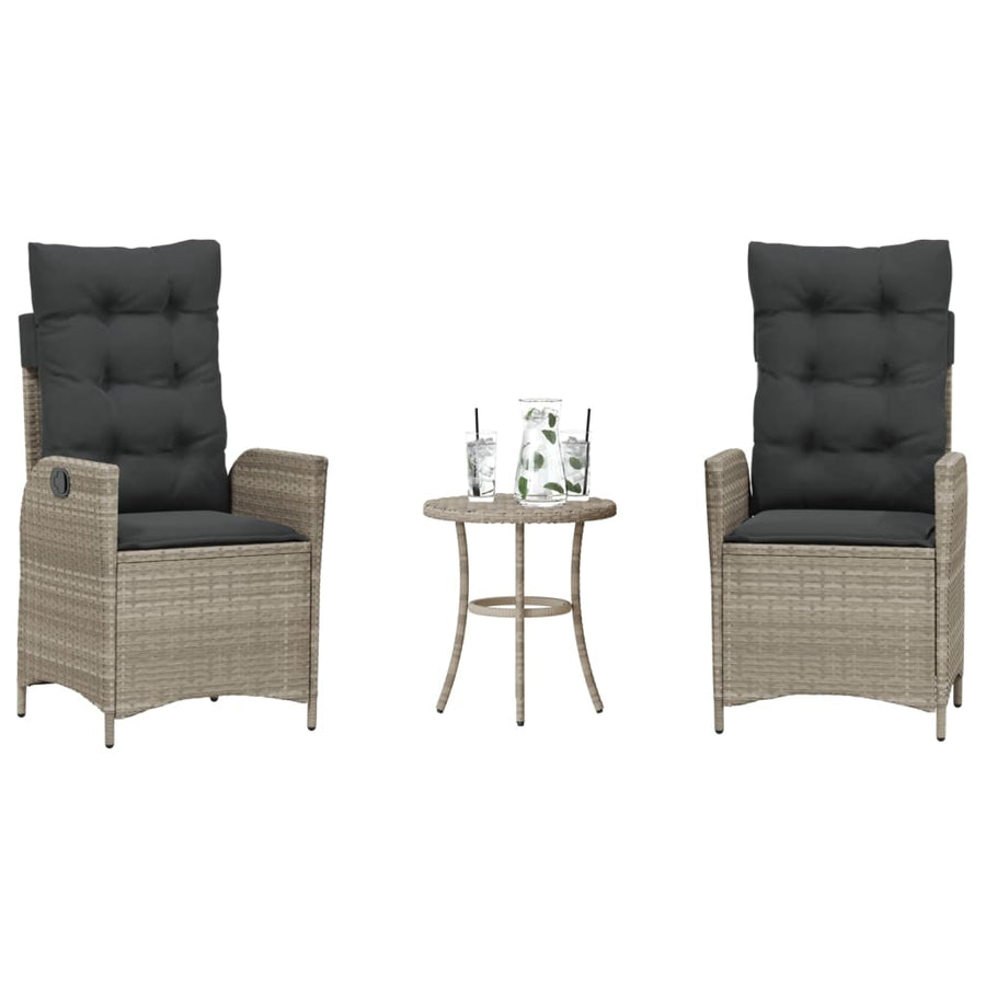 3-Delige Bistroset Met Kussens Poly Rattan Lichtgrijs