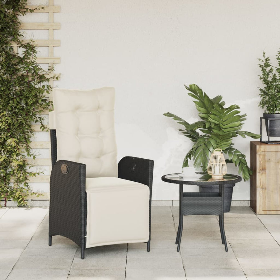 Tuinstoel verstelbaar met voetensteun poly rattan zwart
