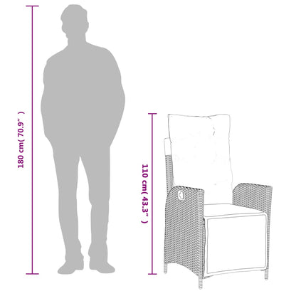 Tuinstoel verstelbaar met voetensteun poly rattan grijs
