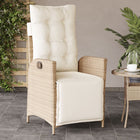 Adjustable garden chair with footrest, poly rattan, beige