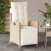 Tuinstoel verstelbaar poly rattan beige met voetensteun