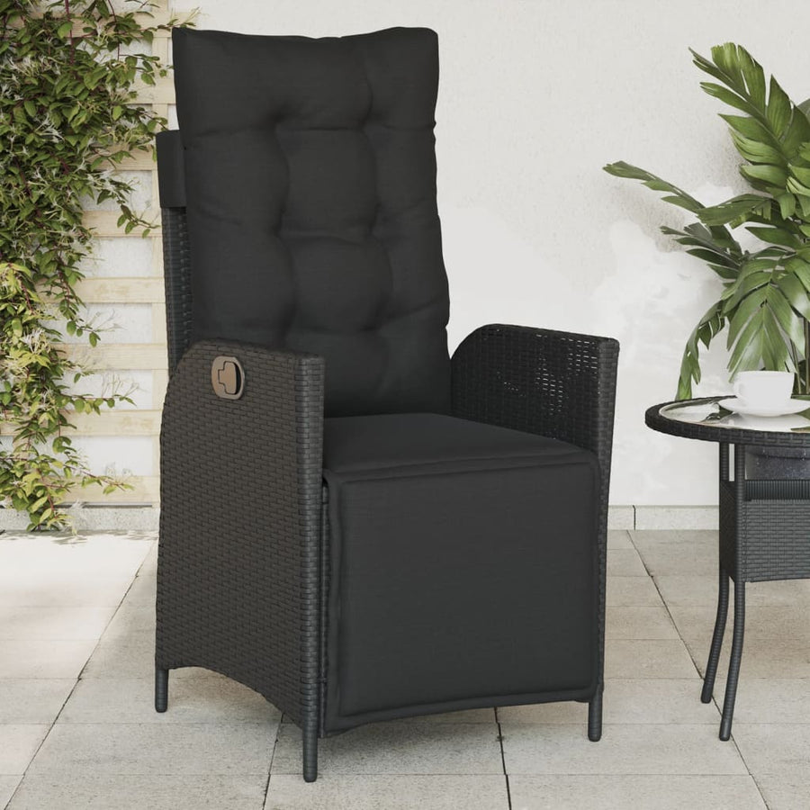 Tuinstoelen 2 st verstelbaar met voetensteun poly rattan zwart