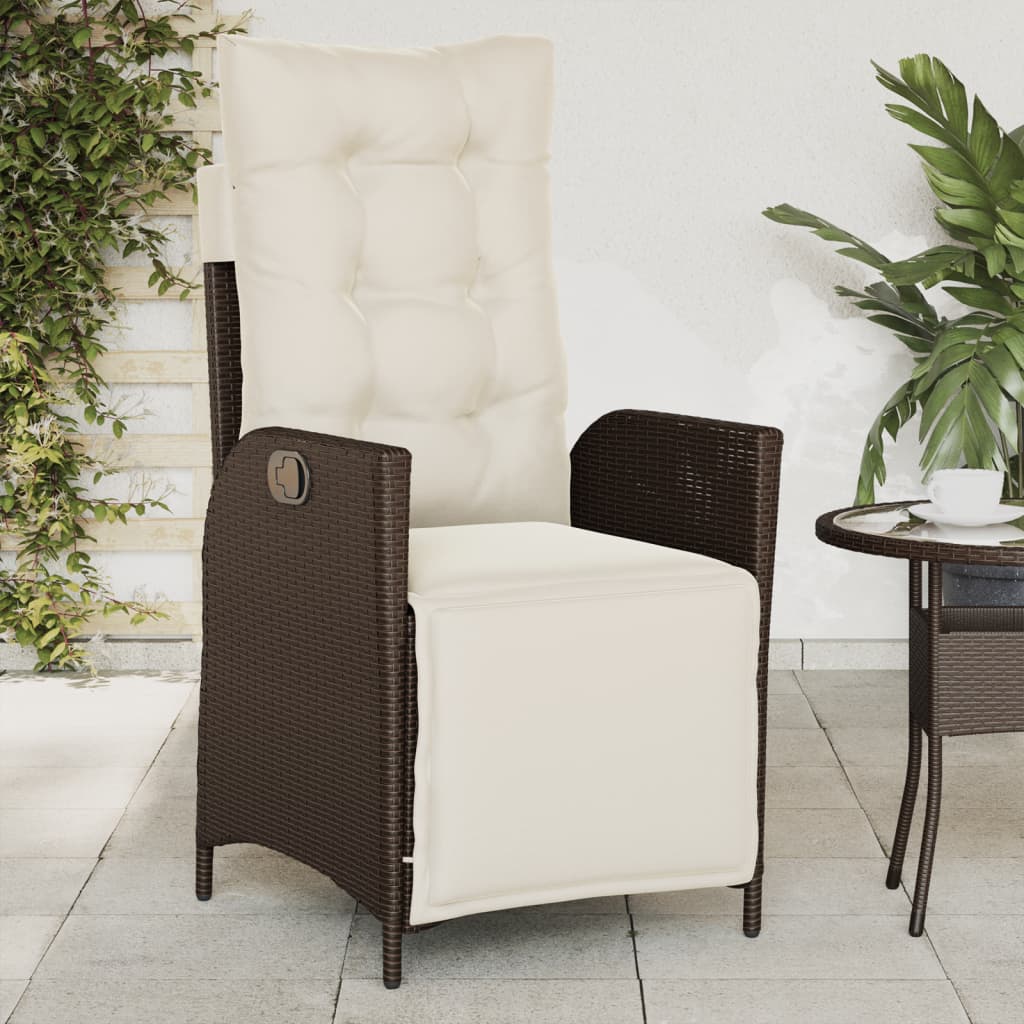 Tuinstoelen 2 st verstelbaar met voetensteun poly rattan bruin