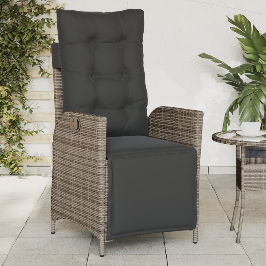 Tuinstoelen 2 st verstelbaar met voetensteun poly rattan grijs