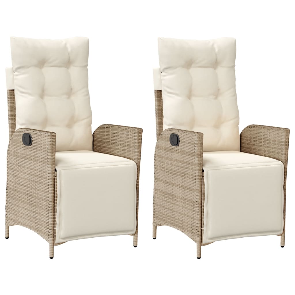 Tuinstoelen 2 st verstelbaar met voetensteun poly rattan beige