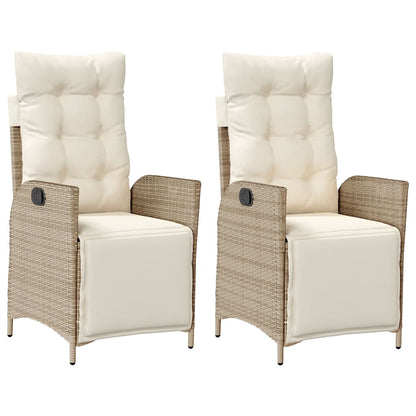 Tuinstoelen 2 st verstelbaar met voetensteun poly rattan beige