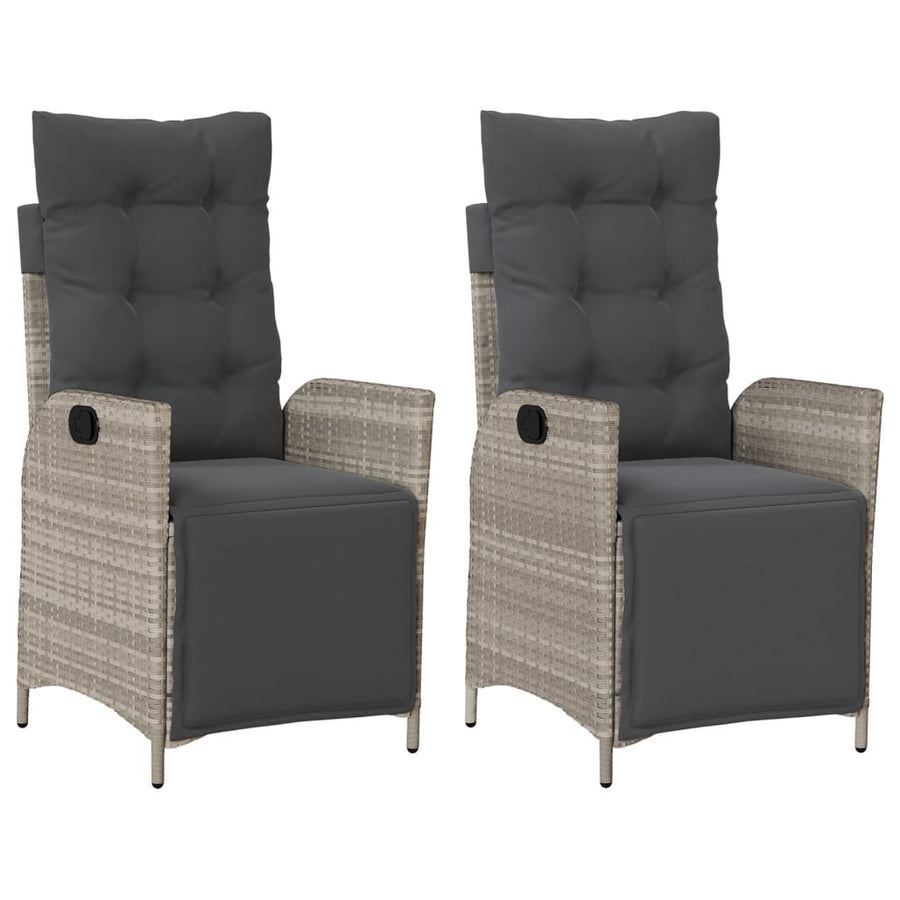 Tuinstoelen 2 st verstelbaar voetensteun poly rattan lichtgrijs