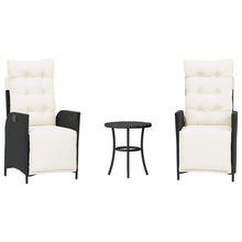 3-delige Bistroset met kussens poly rattan zwart