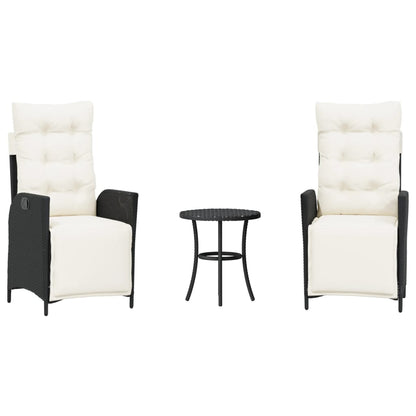 3-delige Bistroset met kussens poly rattan zwart