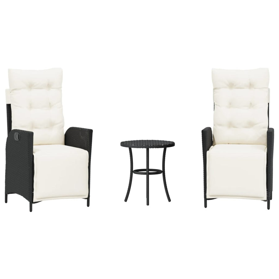 3-delige Bistroset met kussens poly rattan zwart