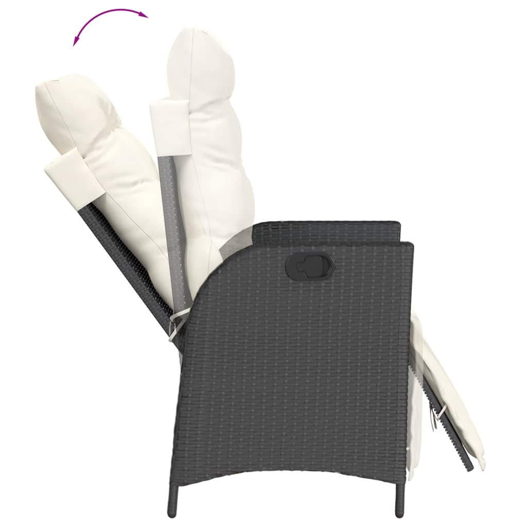 3-delige Bistroset met kussens poly rattan zwart
