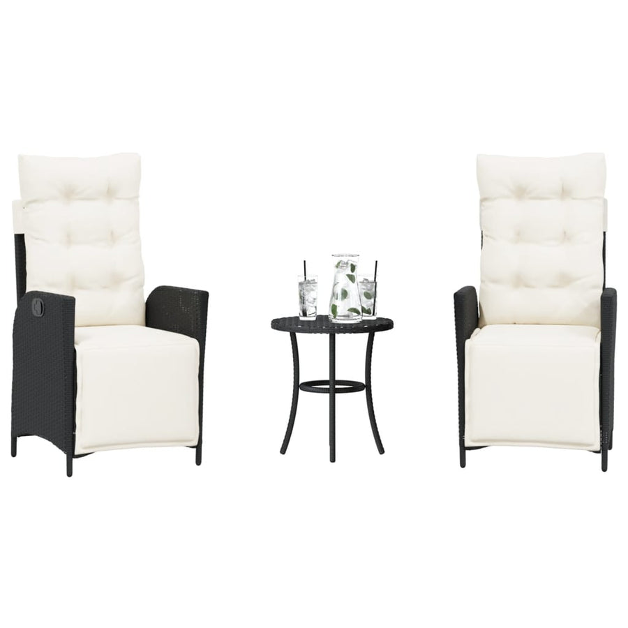 3-delige Bistroset met kussens poly rattan zwart