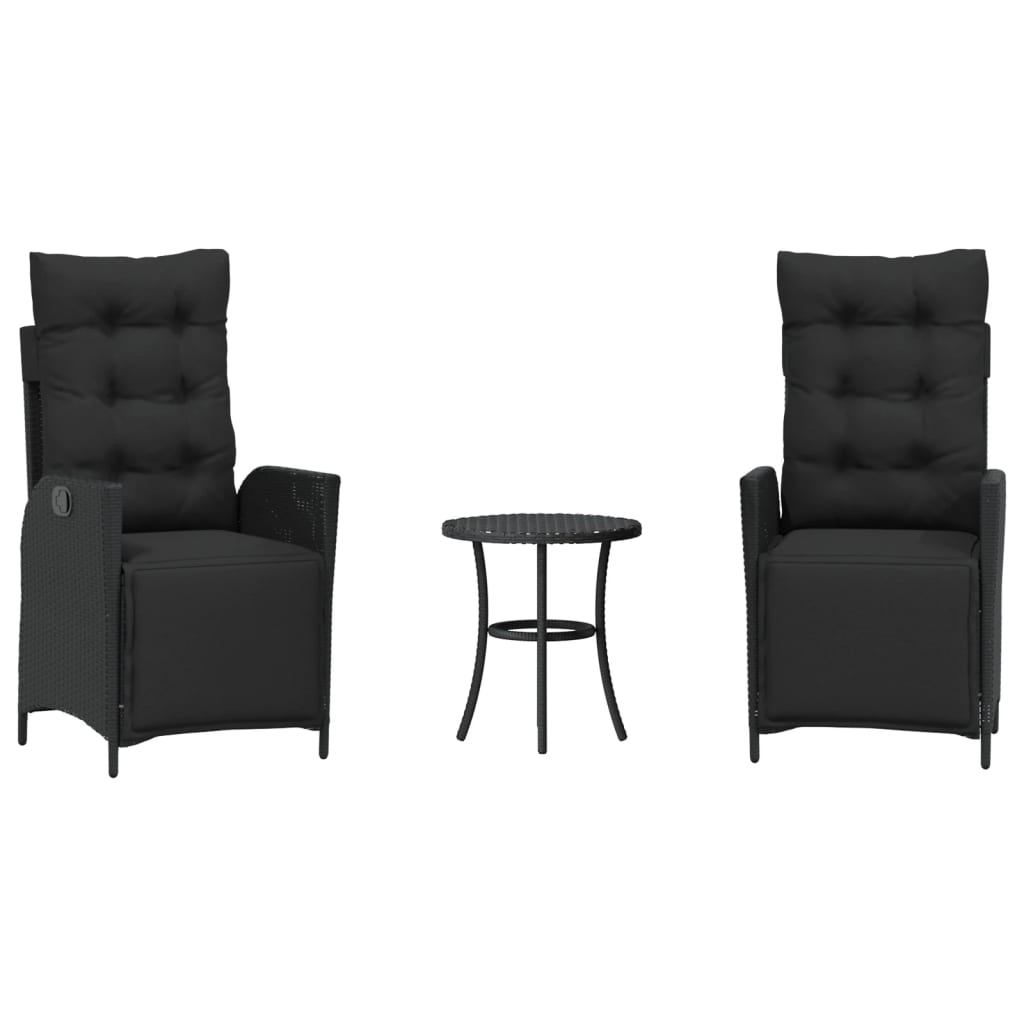 3-delige Bistroset met kussens poly rattan zwart