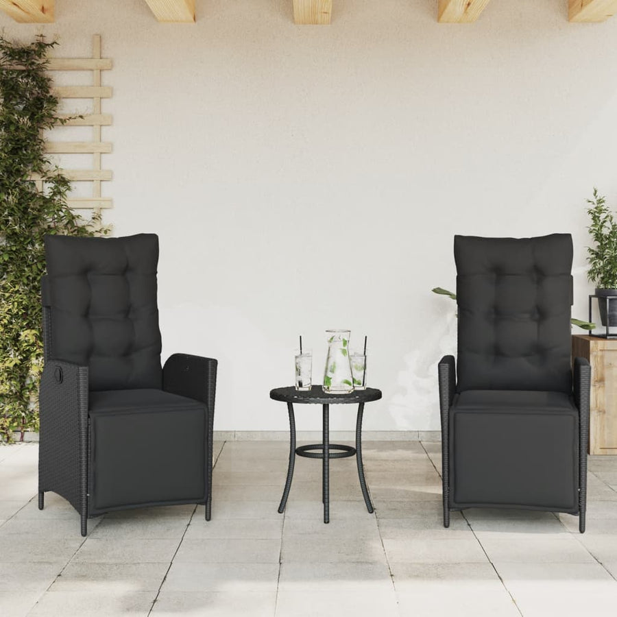 3-delige Bistroset met kussens poly rattan zwart