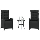 Bistroset 3-delig poly rattan zwart met kussens