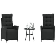 Bistroset 3-delig poly rattan zwart met kussens