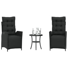 3-delige Bistroset met kussens poly rattan zwart