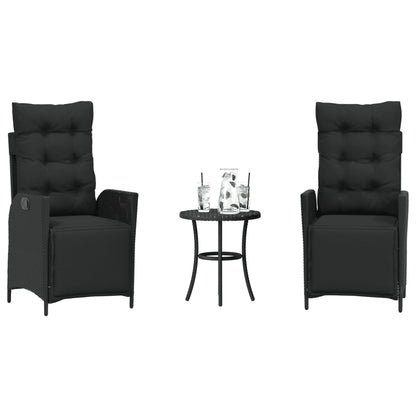 3-delige Bistroset met kussens poly rattan zwart