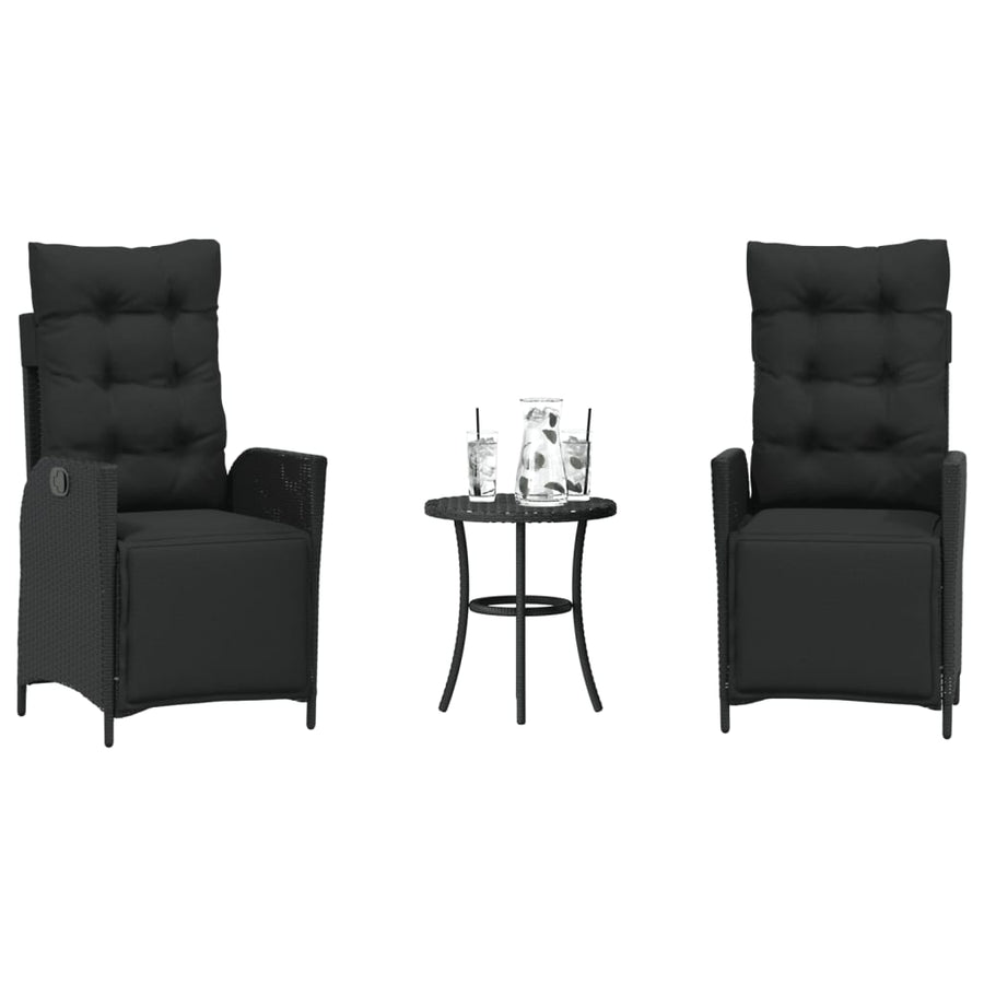 3-delige Bistroset met kussens poly rattan zwart