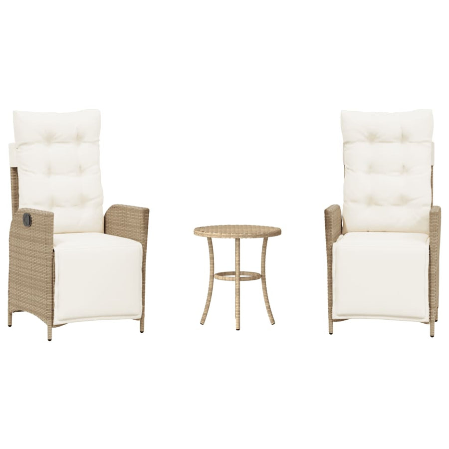 3-Delige Bistroset Met Kussens Poly Rattan Beige