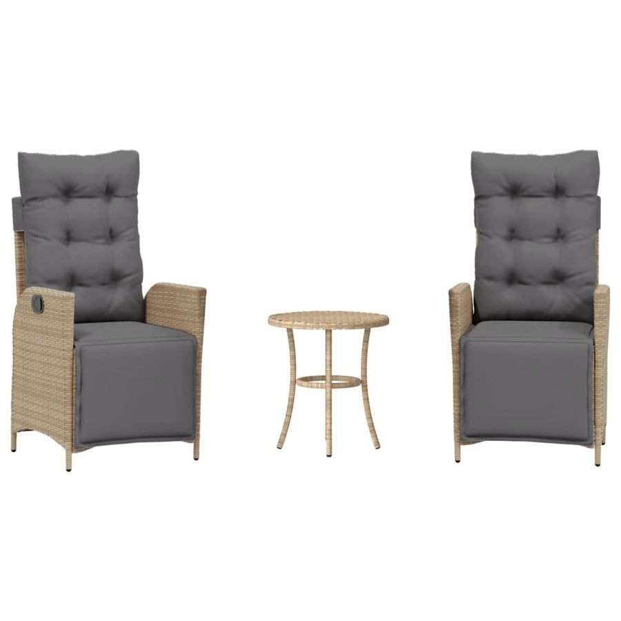 3-delige Bistroset met kussens poly rattan gemengd beige