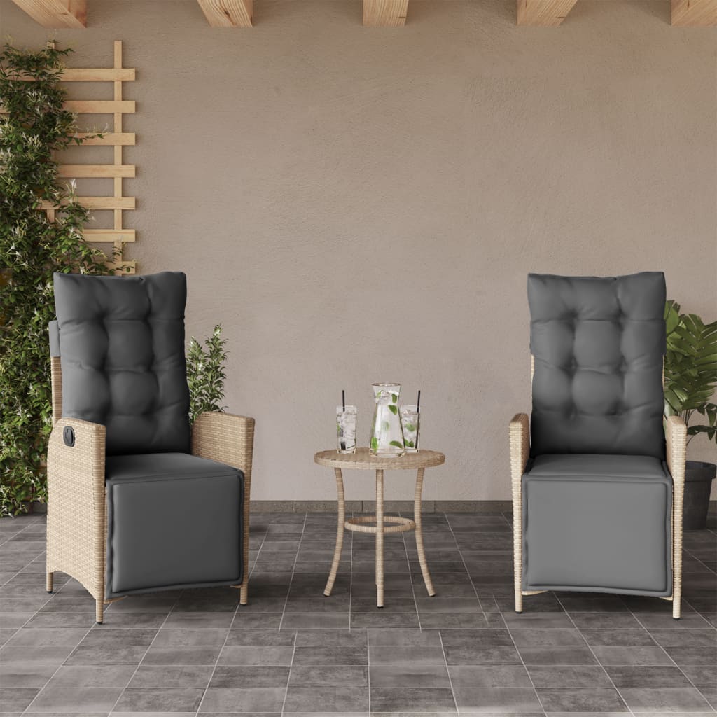 3-delige Bistroset met kussens poly rattan gemengd beige