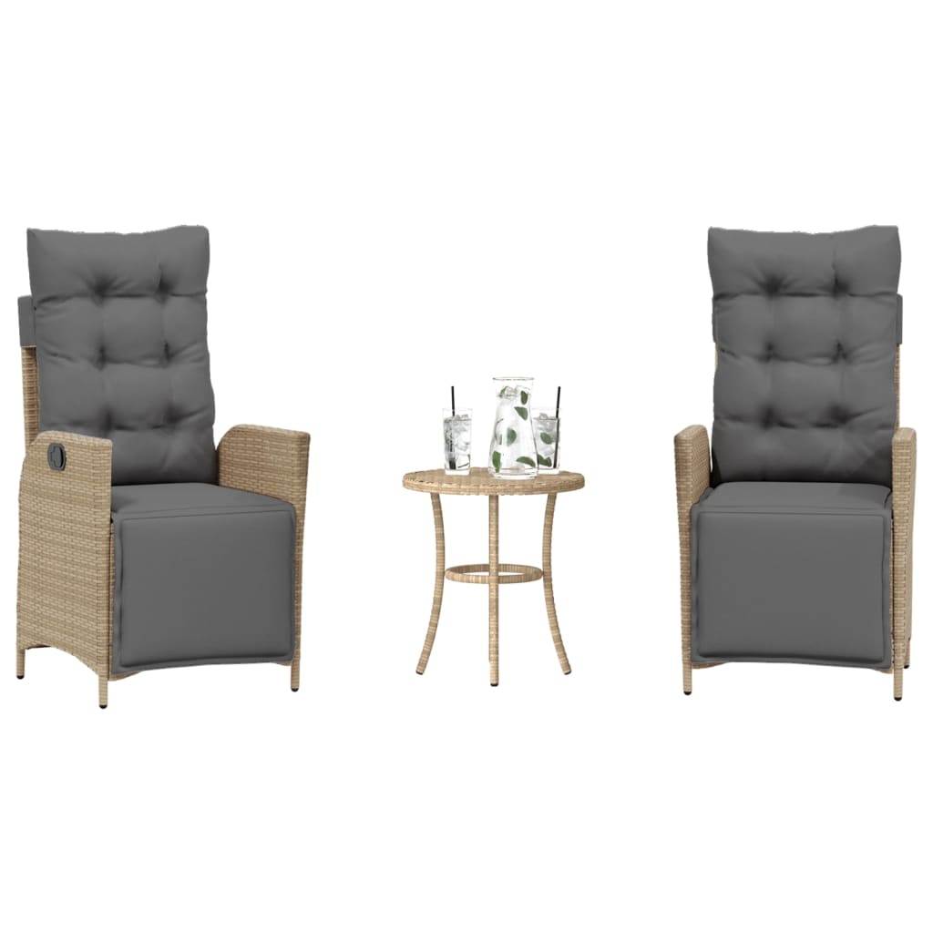 3-delige Bistroset met kussens poly rattan gemengd beige