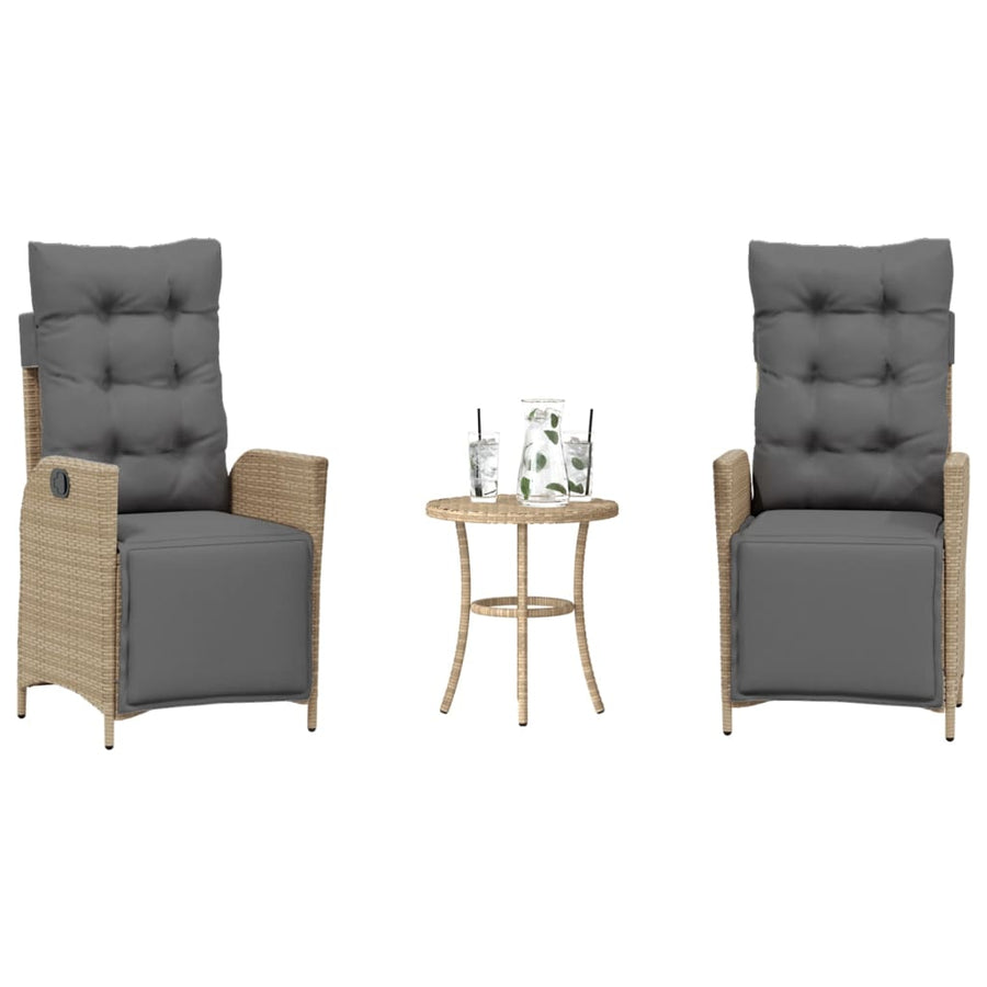 3-delige Bistroset met kussens poly rattan gemengd beige