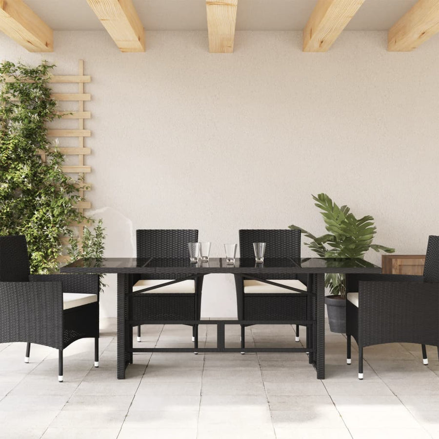 Tuintafel met glazen blad 90x80x74 cm poly rattan Zwart Glas