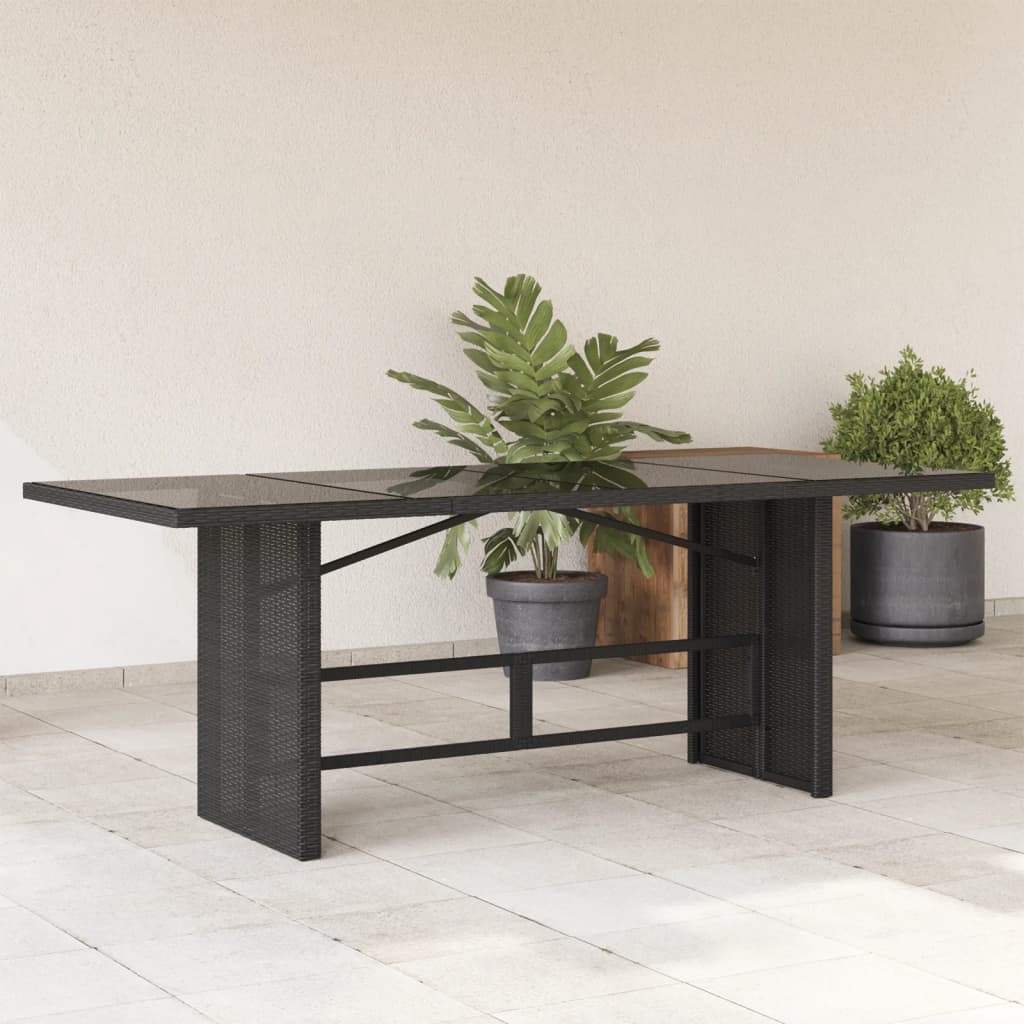 Tuintafel met glazen blad 90x80x74 cm poly rattan Zwart Glas
