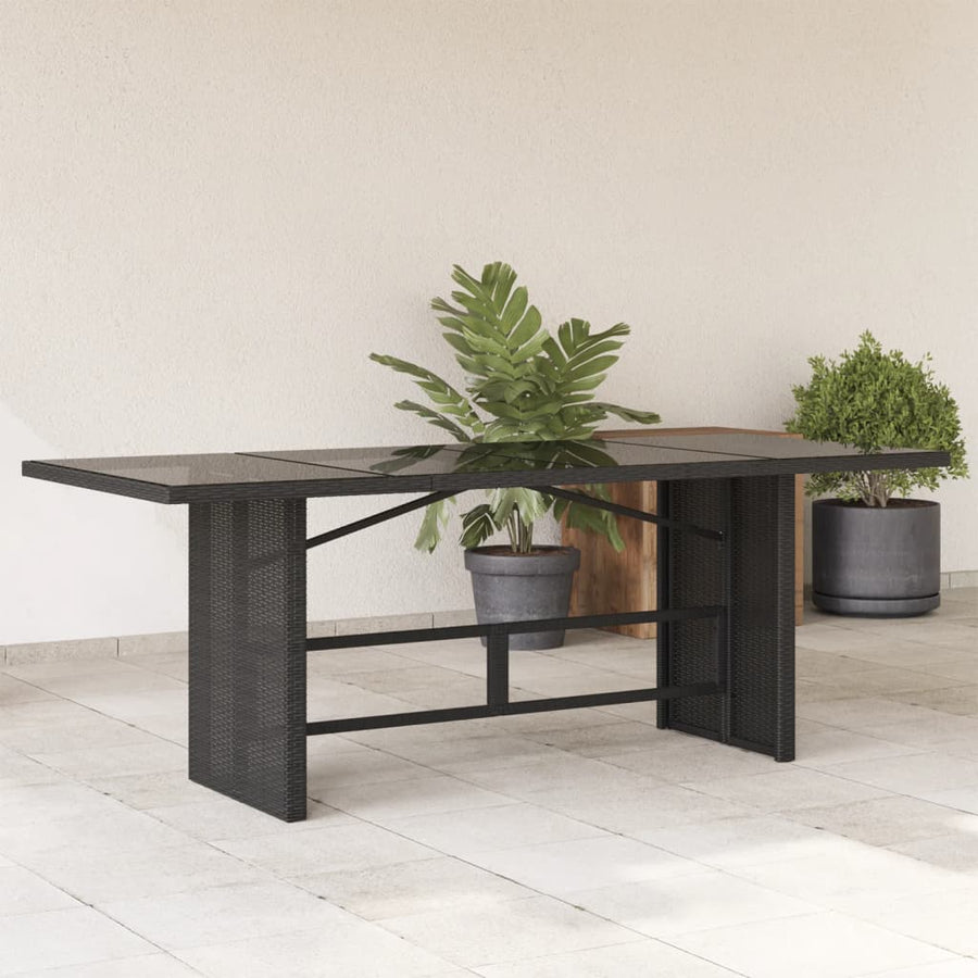 Tuintafel met glazen blad 90x80x74 cm poly rattan Zwart Glas