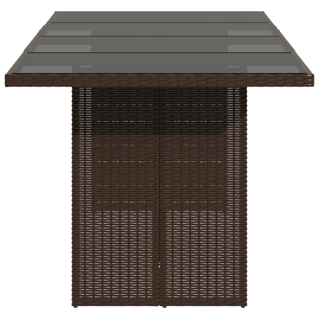 Tuintafel met glazen blad 90x80x74 cm poly rattan Bruin Glas
