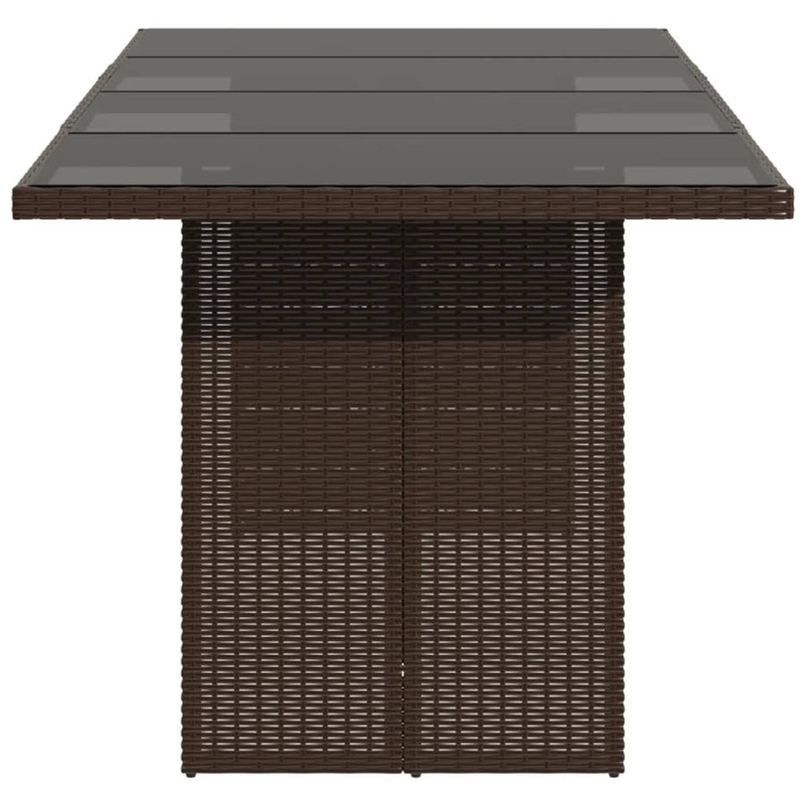 Tuintafel met glazen blad 90x80x74 cm poly rattan Bruin Glas