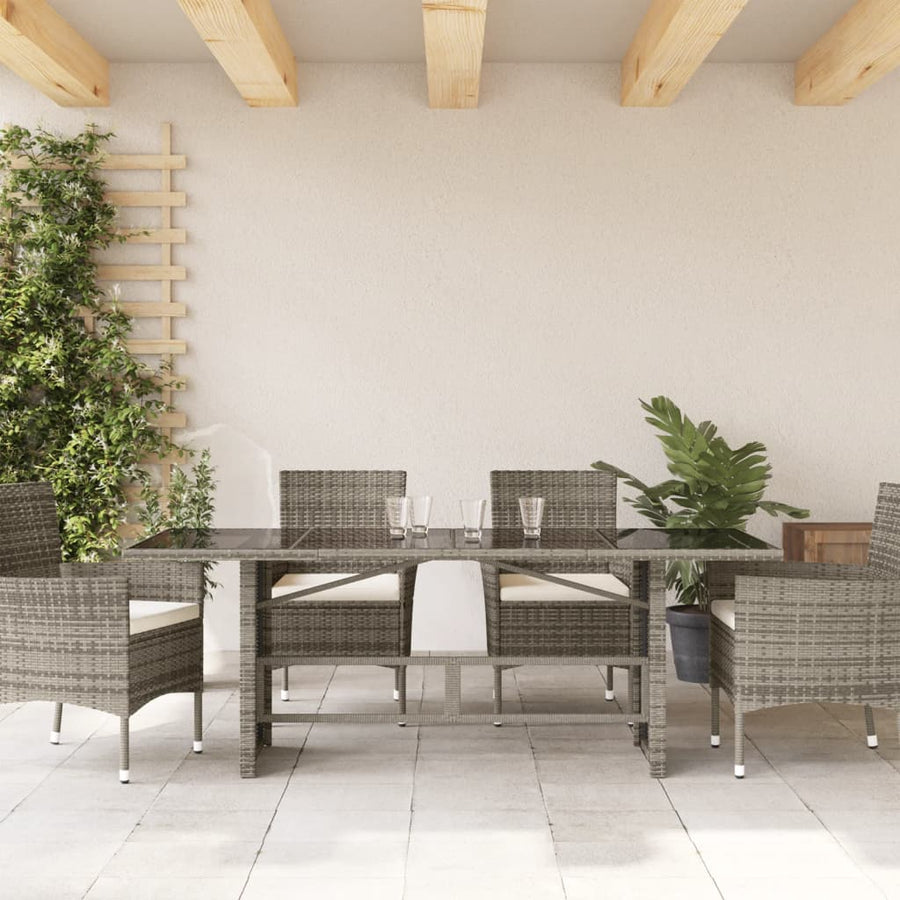Tuintafel met glazen blad 90x80x74 cm poly rattan Grijs Glas