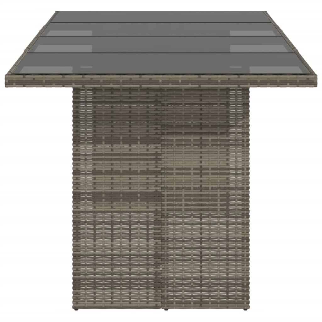 Tuintafel met glazen blad 90x80x74 cm poly rattan Grijs Glas