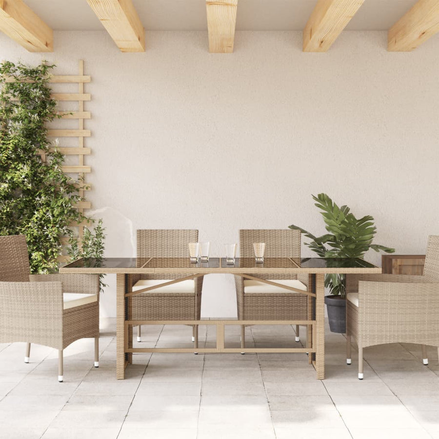 Tuintafel met glazen blad 90x80x74 cm poly rattan Beige Glas