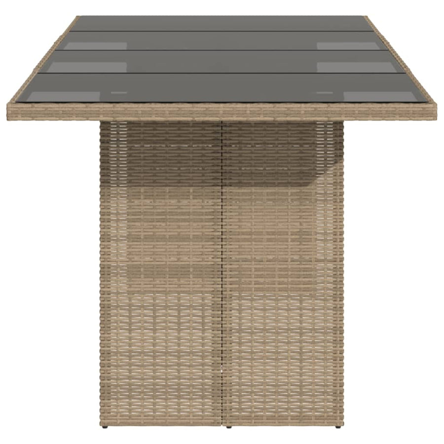 Tuintafel met glazen blad 90x80x74 cm poly rattan Beige Glas