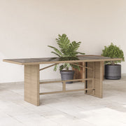Tuintafel 190x80x74 cm poly rattan beige glazen blad