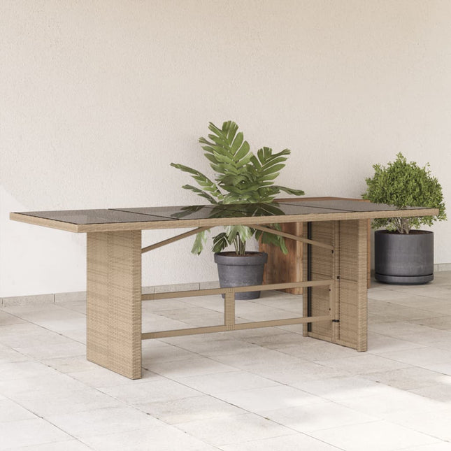 Tuintafel met glazen blad 90x80x74 cm poly rattan Beige Glas